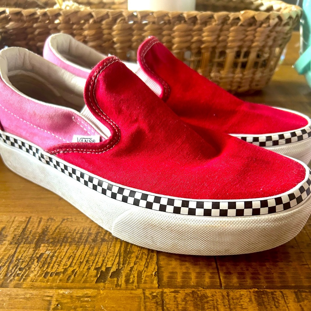 Vans Red and Pink Slip-On Shoes